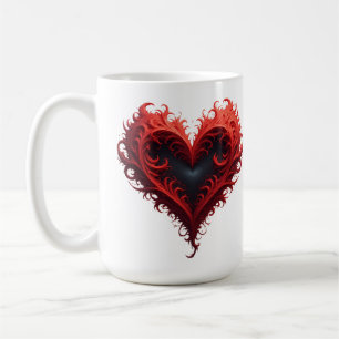 Caneca De Café Desenho de Coração Floral Vermelho Com Flores em F