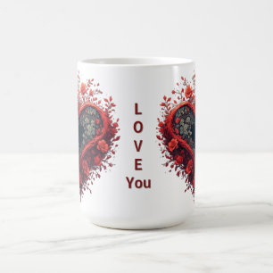 Caneca De Café Desenho de Coração Floral Vermelho Com Flores em F