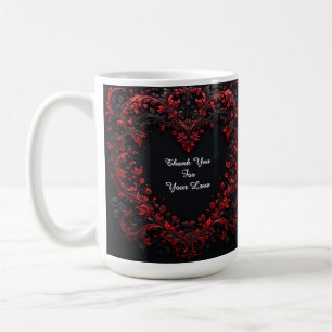 Caneca De Café Desenho de Coração Floral Vermelho Com Flores em F