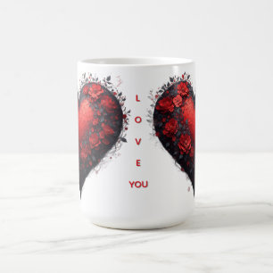 Caneca De Café Desenho de Coração Floral Vermelho Com Flores em F