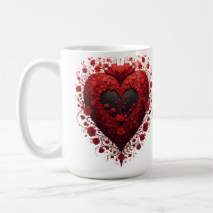 Caneca De Café Desenho de Coração Floral Vermelho Com Flores em F
