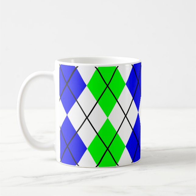 Caneca De Café Desenho de Diamante Argyle Azul Verde Branco (Esquerda)