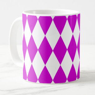 Caneca De Café Desenho de Diamantes Harlequim Xadrez Branco Roxo