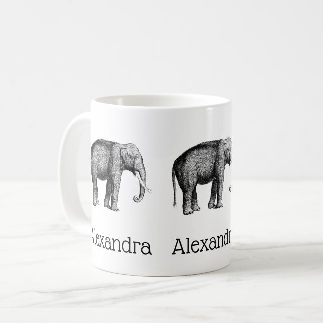 Caneca De Café Desenho de elefante de vinheta (Frente Esquerda)