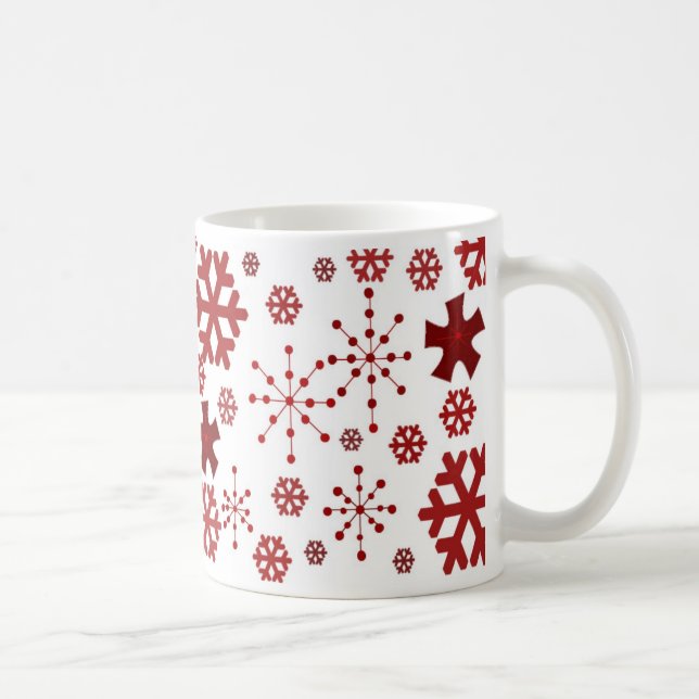 Caneca De Café Desenho de Floco de Neve de Feriado Vermelho (Direita)