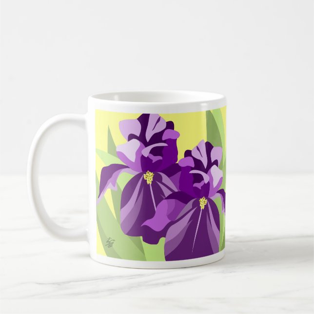 Caneca De Café Desenho de Flor de Íris Roxa (Esquerda)