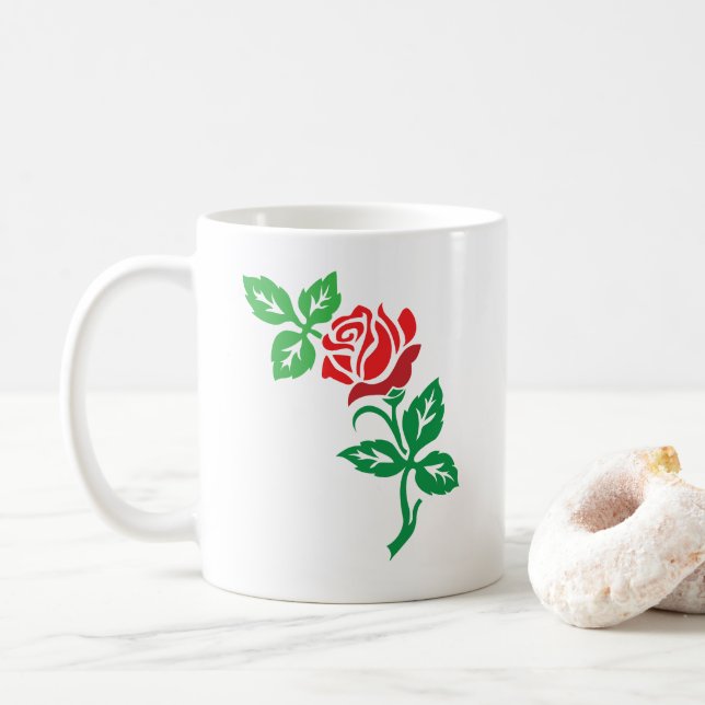 Caneca De Café Desenho de Flor de Rosa Vermelha – Beleza Floral C (Com Donut)
