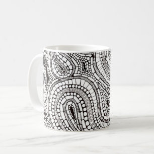Caneca De Café Desenho de Formas Abstratas Onduladas e Curvas