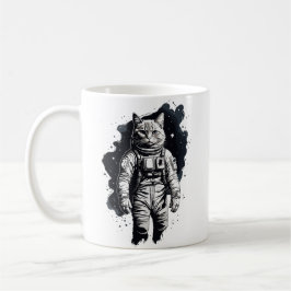 Caneca De Café Desenho de Gato Astronauta com Tinta Preta