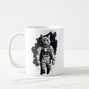 Caneca De Café Desenho de Gato Astronauta com Tinta Preta