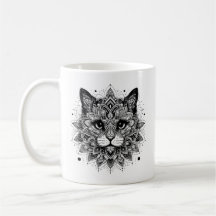 Desenho de Gato com Padrão Mandala
