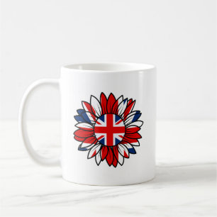 Caneca De Café Desenho de Girassol da Bandeira Britânica
