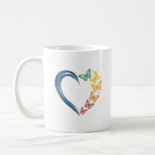 Caneca De Café Desenho de Gravura Vintage Coração Borboleta Arco-