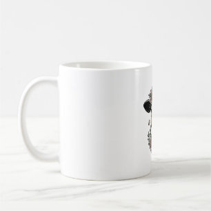 Caneca De Café Desenho de gravura vintage de cabeça de vaca flora