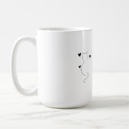 Caneca De Café Desenho de linha de gato fofo, com três corações