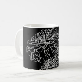 Caneca De Café Desenho de linha floral preto mínimo
