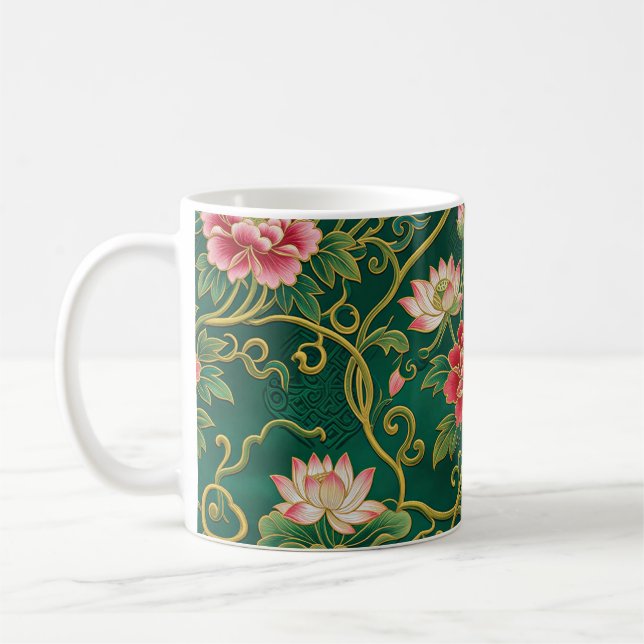 Caneca De Café Desenho de Lótus Chinês (Esquerda)
