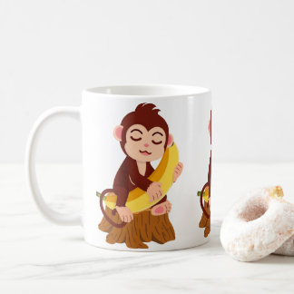 Caneca De Café Desenho de Macaco Segurando Banana