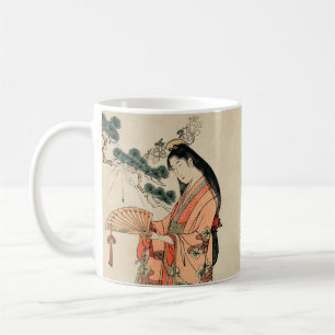 Caneca De Café Desenho de madeira japonesa antiga com mulher
