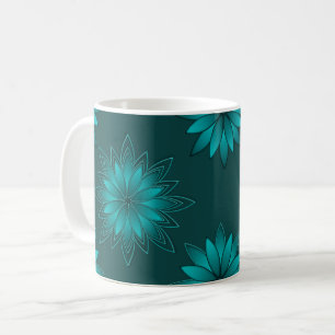 Caneca De Café Desenho de Mandala de Folha Verde-azulado em Ciano
