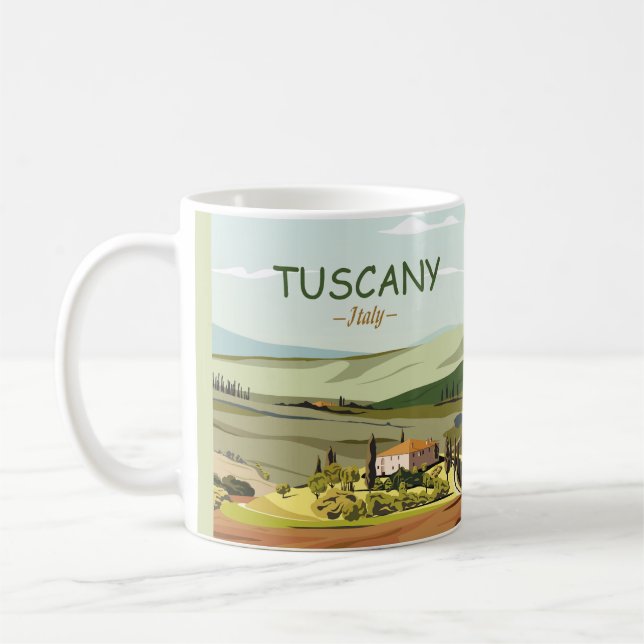Caneca De Café Desenho De Mão Da Toscana Itália Paisagem Esquema (Esquerda)