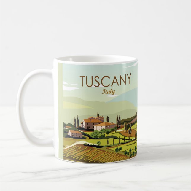 Caneca De Café Desenho De Mão Da Toscana Itália Paisagem Esquema (Esquerda)