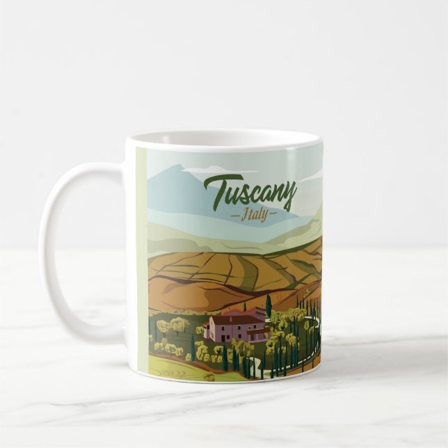 Caneca De Café Desenho De Mão Da Toscana Itália Paisagem Esquema (Esquerda)