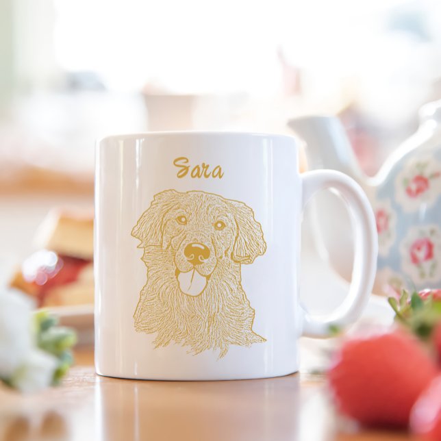 Caneca De Café Desenho de Mão Personalizado do Cachorro do Retrie (Criador carregado)