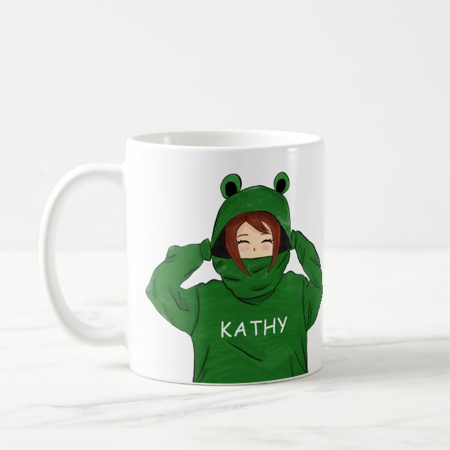 Caneca De Café Desenho de Menina Fofa com Capuz de Sapo Verde (Esquerda)