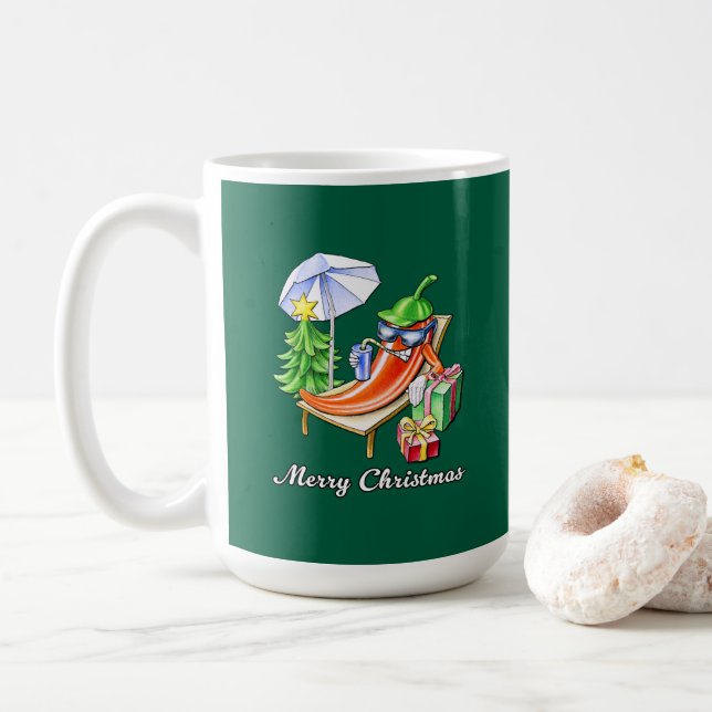 Caneca De Café Desenho de Natal Feliz e Engraçado Verde (Com Donut)