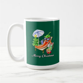 Caneca De Café Desenho de Natal Feliz e Engraçado Verde