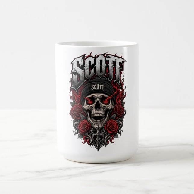 Caneca De Café Desenho de Nome Personalizado Scott Gothic Skull (Centro)