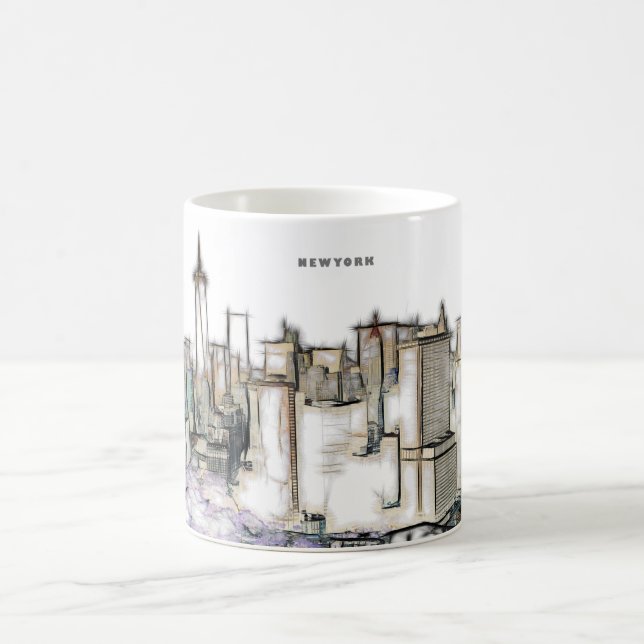 Caneca De Café Desenho De Nova Iorque De Linha Do Skyline Preta E (Centro)