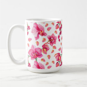 Caneca De Café Desenho de Orquídeas em Aquarela 2