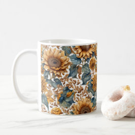 Caneca De Café Desenho de Padrão de Girassóis Dançantes