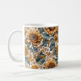 Caneca De Café Desenho de Padrão de Girassóis Dançantes