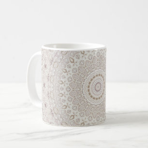 Caneca De Café Desenho de Padrão Mandala Bege e Taupe
