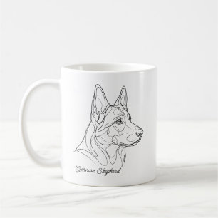 Caneca De Café Desenho de Pastor Alemão com Nome Personalizado do