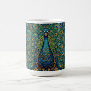 Caneca De Café Desenho de pavão boêmio vintage elegante