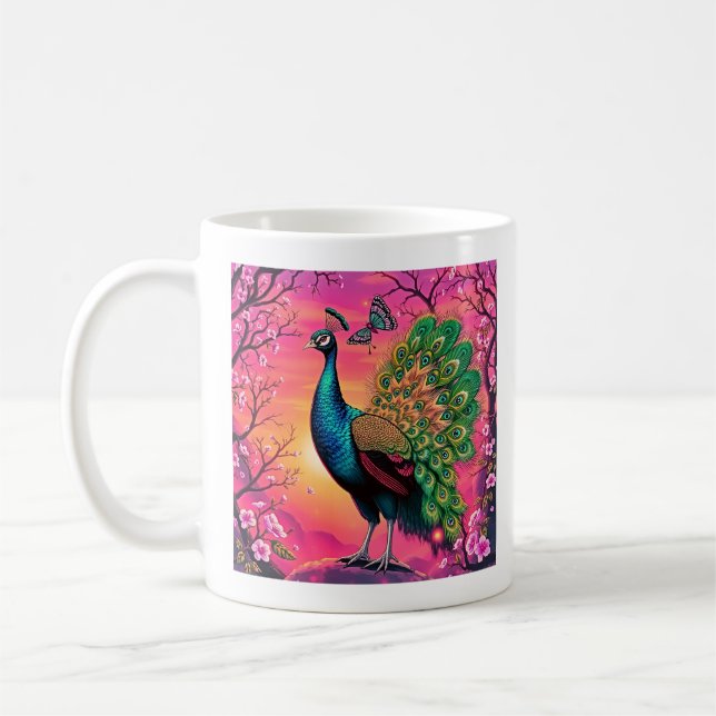 Caneca De Café Desenho de Pavão Majestoso (Esquerda)