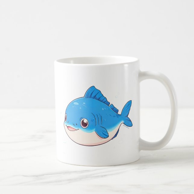 Caneca De Café Desenho De Peixe Azul, Estilo De Cartoon (Direita)
