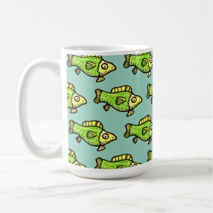 Caneca De Café Desenho de Peixe Verde de Desenho Animado Engraçad