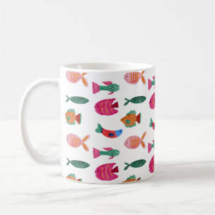 Caneca De Café Desenho de Peixes Pequenos Coloridos Padrão Perfei