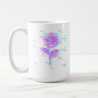Caneca De Café Desenho de Rosa Neon Glitch
