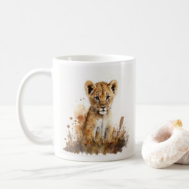 Caneca De Café desenho de safari - desenho de aquarela - rei-leão (Com Donut)