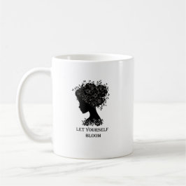 Caneca De Café Desenho de silhueta floral preto-e-branco elegante