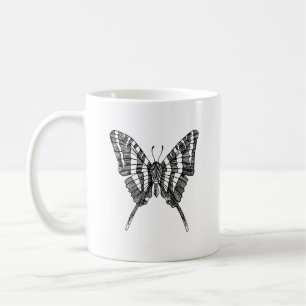 Caneca De Café Desenho de Tinta da Borboleta de Zebra Preta e Bra