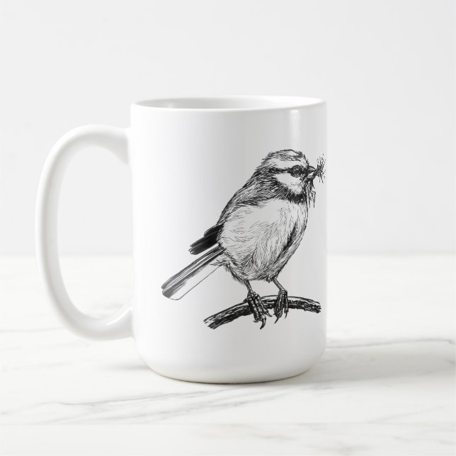 Caneca De Café Desenho de tinta de pássaro azul (Esquerda)