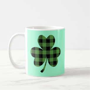 Caneca De Café Desenho de trevo de xadrez búfalo verde-61104