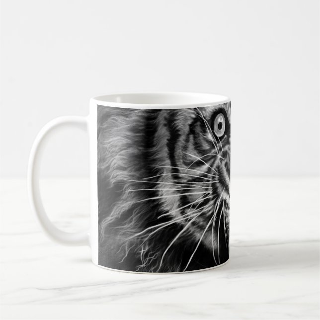 Caneca De Café Desenho de um tigre selvagem em preto e branco, wh (Esquerda)